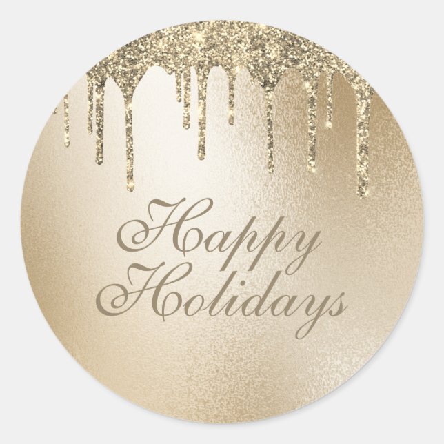 Sticker Rond Gold Metallic Parties scintillant Drip Élégant Joy (Devant)