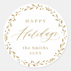 Sticker Rond Gold Modern script Happy Holidays Don