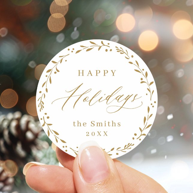 Sticker Rond Gold Modern script Happy Holidays Don (Gold Modern script Happy Holidays Gift Classic Round Sticker)