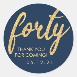 Sticker Rond Gold Navy Blue 40 Anniversaire Merci Parties scint