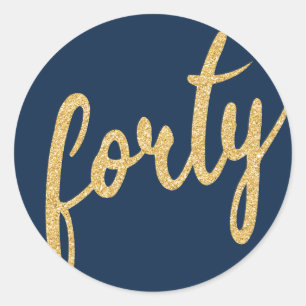 Sticker Rond Gold Navy Blue 40 Anniversaire Parties scintillant