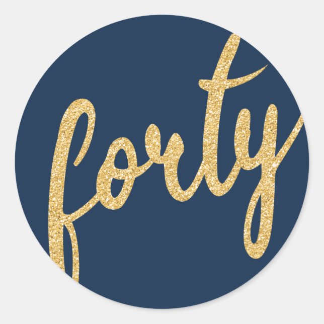 Sticker Rond Gold Navy Blue 40 Anniversaire Parties scintillant (Devant)