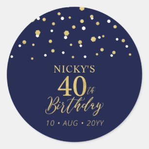 Sticker Rond Gold & Navy Blue 40e anniversaire Favor Merci