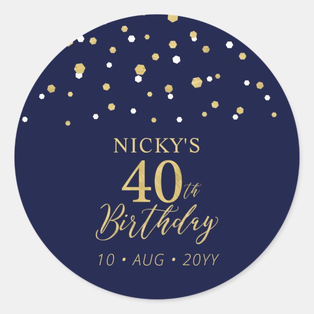 Sticker Rond Gold & Navy Blue 40e anniversaire Favor Merci (Devant)