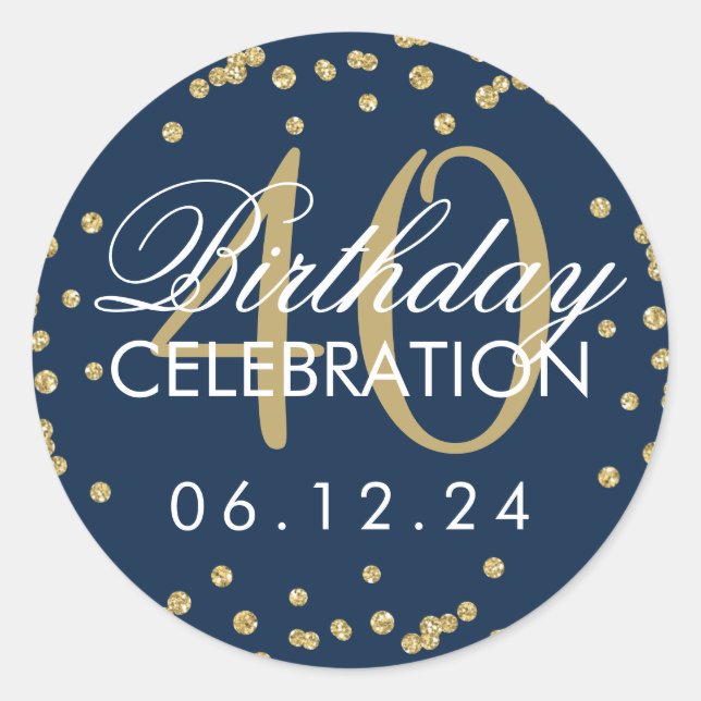 Sticker Rond Gold Navy Blue 40e anniversaire Parties scintillan (Devant)