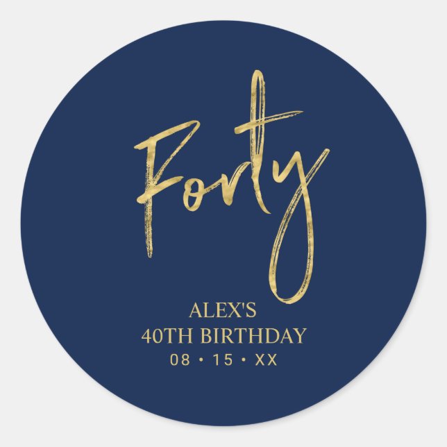 Sticker Rond Gold & Navy Lettering Quarante-40e Anniversaire Fa (Devant)