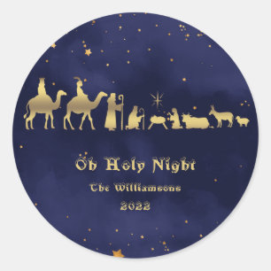 Sticker Rond Gold Oh Holy Night Noël Customisé