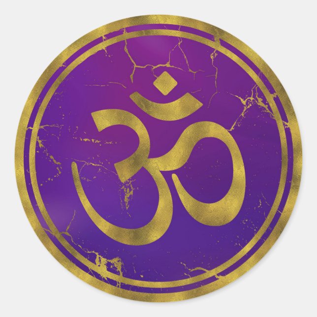 Sticker Rond Gold OM symbole - Aum, Omkara sur Purple/Indigo (Devant)