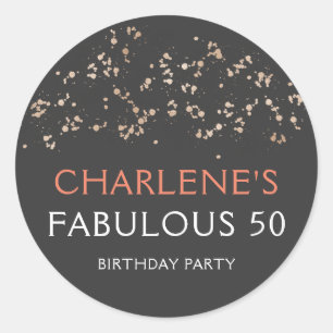 Sticker Rond Gold on Black and Coral Fabuleux 50 fête d'anniver