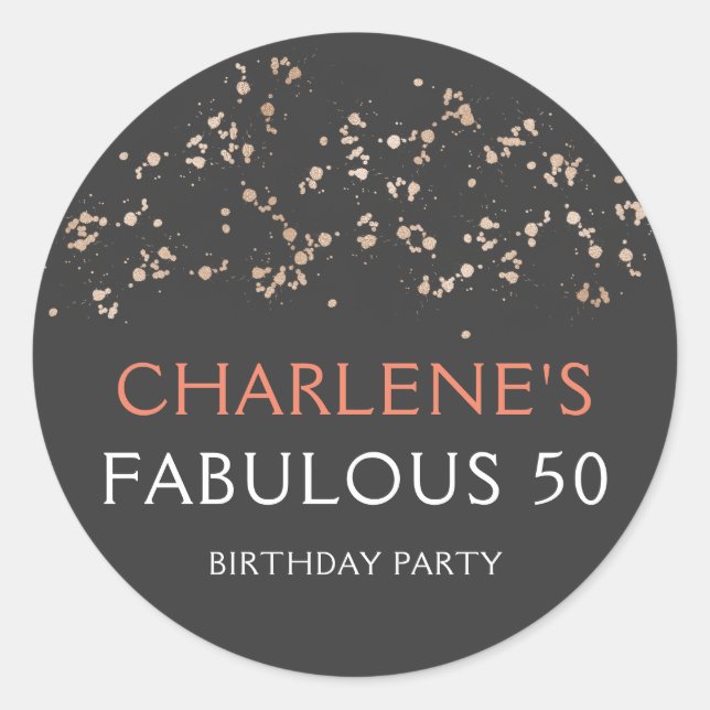 Sticker Rond Gold on Black and Coral Fabuleux 50 fête d'anniver (Devant)