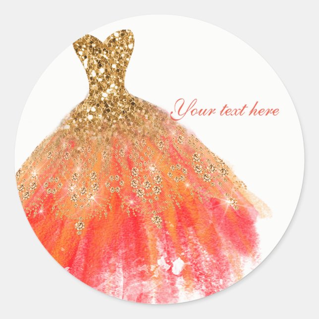 Sticker Rond Gold Orange Parties scintillant Glam Robe d'automn (Devant)