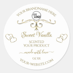 Sticker Rond Gold Ornate Cute Hearts Blanc Produit Logo Étiquet