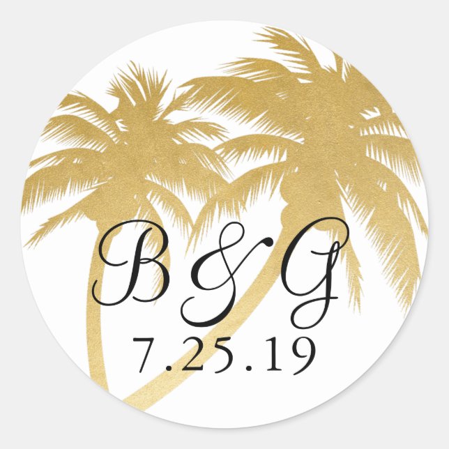 Sticker Rond Gold Palm Tree Plage tropicale Monogramme Favorise (Devant)