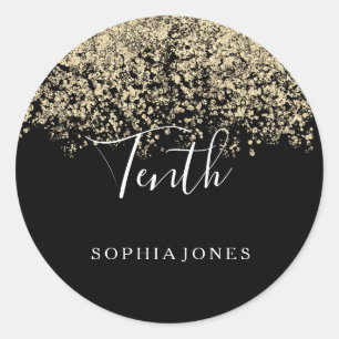 Sticker Rond Gold Parties scintillant Confetti Black 10e annive