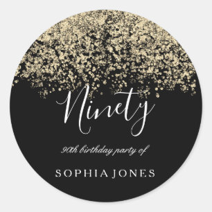Sticker Rond Gold Parties scintillant Confetti Black 90e annive