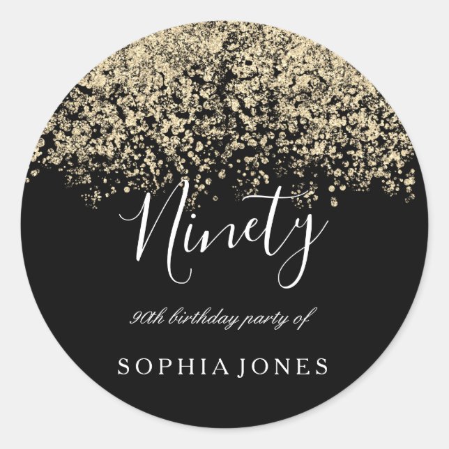 Sticker Rond Gold Parties scintillant Confetti Black 90e annive (Devant)