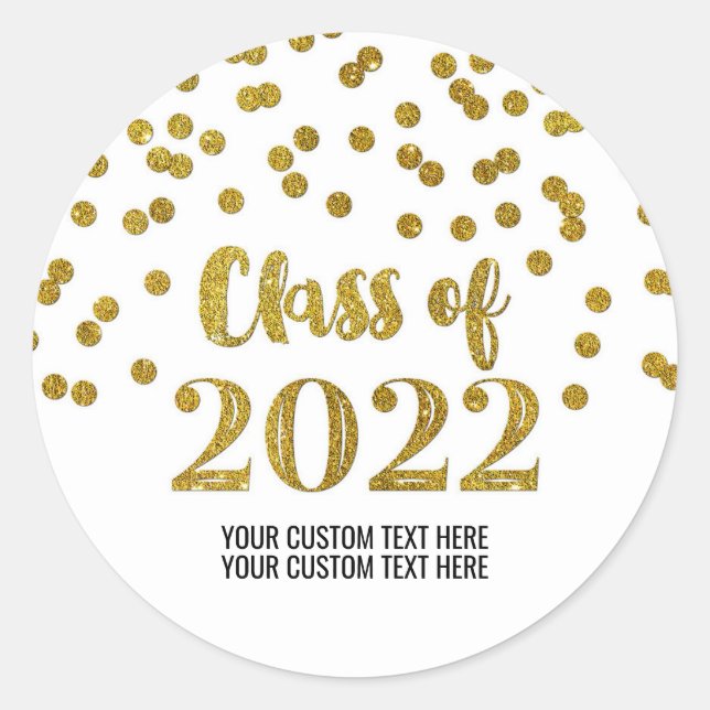 Sticker Rond Gold Parties scintillant Confetti Graduation 2022 (Devant)