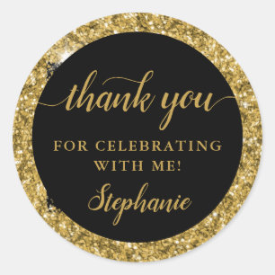 Sticker Rond Gold Parties scintillant Merci fête d'anniversaire