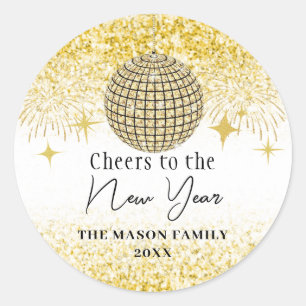 Sticker Rond Gold Parties scintillant New Years Eve Party Disco