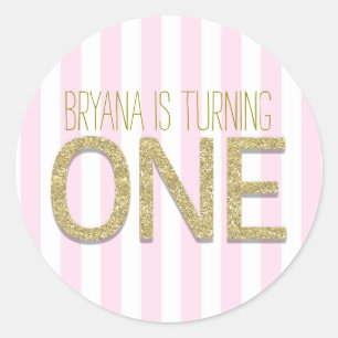 Sticker Rond Gold Parties scintillant ONE 1er Anniversaire Fête