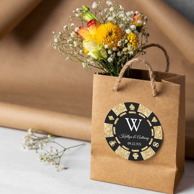 Sticker Rond Gold Parties scintillant Poker Chip Casino Fête de (Créateur téléchargé)