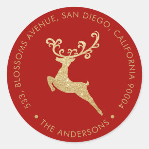 Sticker Rond Gold Parties scintillant Reindeer Red Return Adres