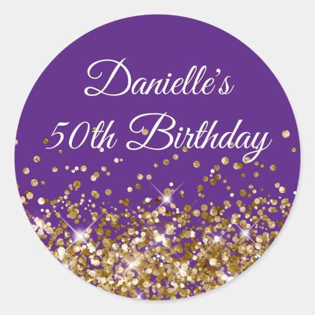 Sticker Rond Gold Parties scintillant Royal Purple 50e annivers (Devant)