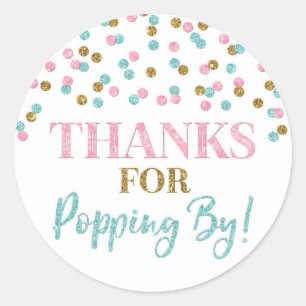 Sticker Rond Gold Pink Blue Confetti Merci pour Popping By