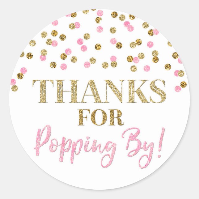 Sticker Rond Gold Pink Confetti Merci pour Popping By (Devant)