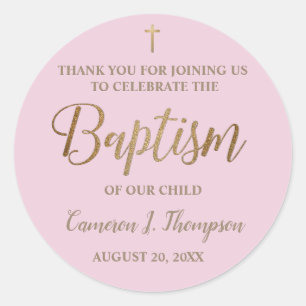 Sticker Rond Gold Pink Custom Baby Girl baptism merci