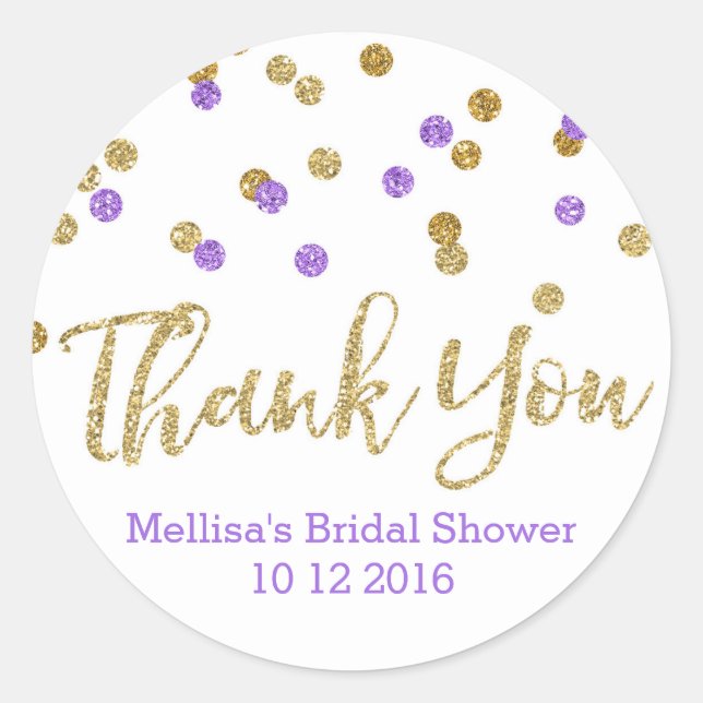 Sticker Rond Gold Purple Confetti Fête des mariées Favoriser le (Devant)