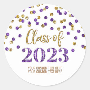 Sticker Rond Gold Purple Confetti Graduation 2023