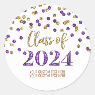 Sticker Rond Gold Purple Confetti Graduation 2024