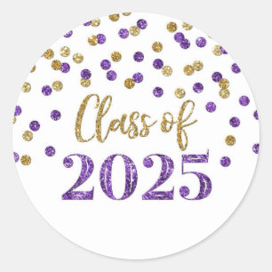 Sticker Rond Gold Purple Confetti Graduation 2025