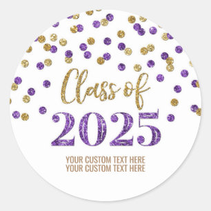 Sticker Rond Gold Purple Confetti Graduation 2025