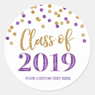 Sticker Rond Gold Purple Parties scintillant Confetti Graduatio