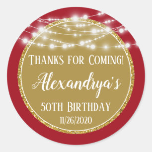 Sticker Rond Gold Red Birthday Thanks