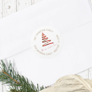 Sticker Rond Gold Red Christmas Tree Nom de retour