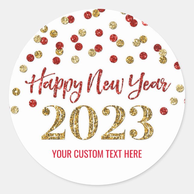 Sticker Rond Gold Red Confetti Bonne année 2023 (Devant)