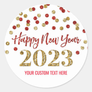 Sticker Rond Gold Red Confetti Bonne année 2023