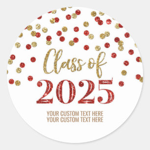 Sticker Rond Gold Red Confetti Graduation 2025