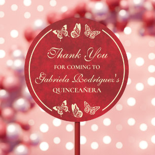 Sticker Rond Gold Red Quinceañera Butterfly 15ème anniversaire 