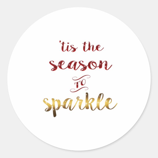 Sticker Rond Gold Red Tis The Season To Sparkle Handwriting  (Devant)