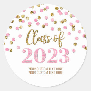 Sticker Rond Gold Rose Confetti Graduation 2023