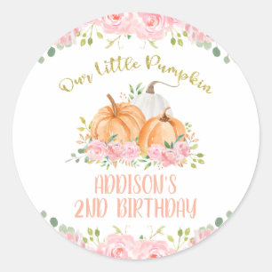 Sticker Rond Gold rose Floral Citrouille fête d'anniversaire Fa