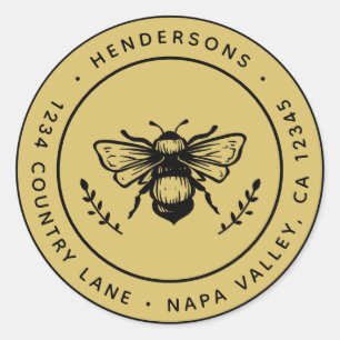 Sticker Rond Gold Rustic Bumblebee Round Return Adresse