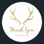 Sticker Rond Gold Rustic Deer Antlers Woodsy Wedding Favor<br><div class="desc">Gold Rustic Deer Antlers Woodsy Wedding Favor Stickers. Des cartes de correspondance et d'autres articles sont disponibles.</div>