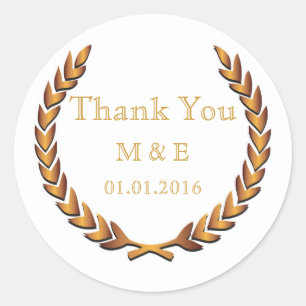 Sticker Rond Gold Rustic Laurel Wreath Merci personnalisé