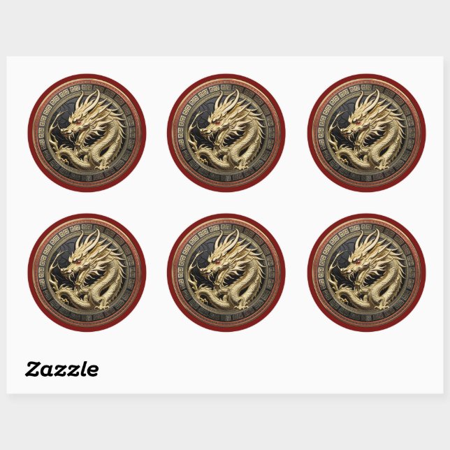 Sticker Rond Gold Sacred Eastern Dragon Medallion (Feuille)