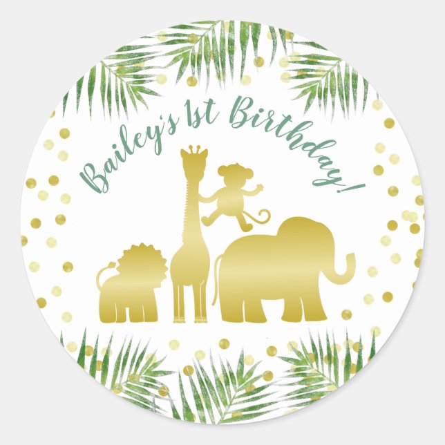 Sticker Rond Gold Safari Wild One Animaux Anniversaire (Devant)